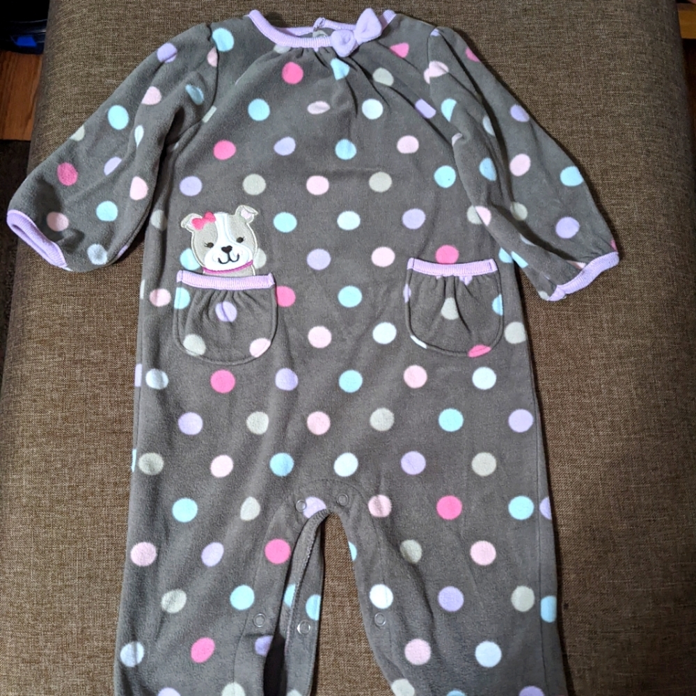 Infant girls one piece button fleece outfit with pockets